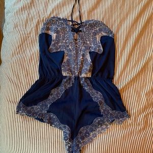 Victoria’s Secret Navy Lace Halter Lingerie Romper